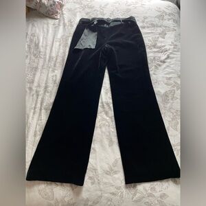 Ann Taylor Black Velvet Wide Leg Belted Trouser Pants 4 Petite Short Office Goth